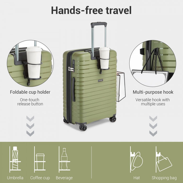 KSK2595 - Kono 28-Inch Hard Shell Scratch-Resistant PP Luggage with Cup Holder, TSA Lock & Expandable Design-Check-in Luggage For Travel - Green