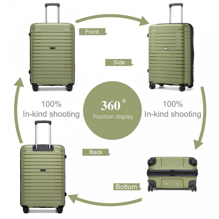 KSK2595 - Kono 28-Inch Hard Shell Scratch-Resistant PP Luggage with Cup Holder, TSA Lock & Expandable Design-Check-in Luggage For Travel - Green