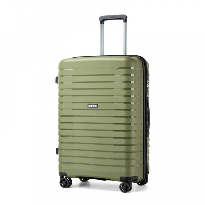 KSK2595 - Kono 24-Inch Hard Shell Scratch-Resistant PP Luggage with Cup Holder, TSA Lock & Expandable Design-Check-in Luggage For Travel - Green