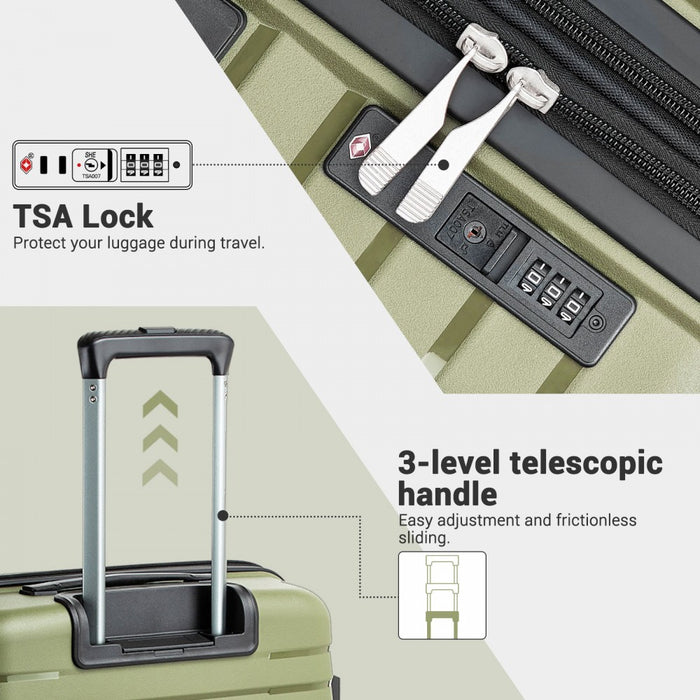 KSK2595 - Kono 20-Inch Hard Shell Scratch-Resistant PP Luggage with Cup Holder, TSA Lock & Expandable Design-Cabin Trolley For Travel - Green