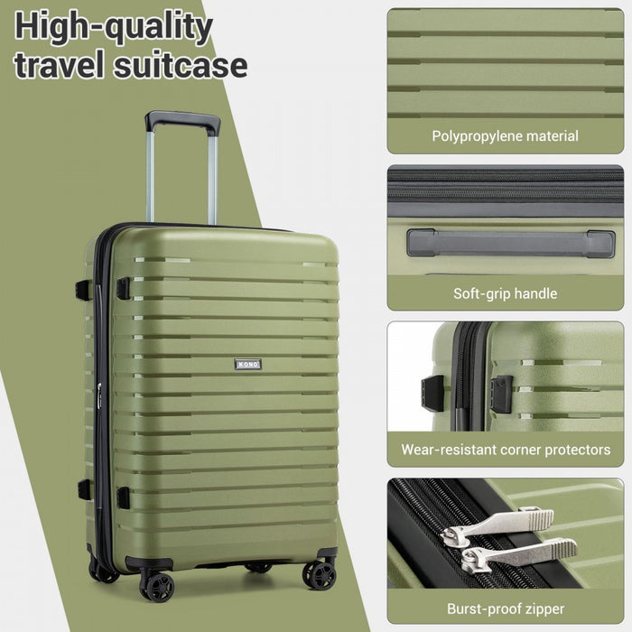 KSK2595 - Kono 28-Inch Hard Shell Scratch-Resistant PP Luggage with Cup Holder, TSA Lock & Expandable Design-Check-in Luggage For Travel - Green