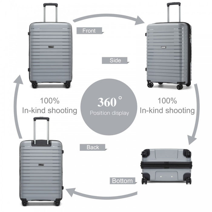 KSK2595 - Kono 24-Inch Hard Shell Scratch-Resistant PP Luggage with Cup Holder, TSA Lock & Expandable Design-Check-in Luggage For Travel - Grey