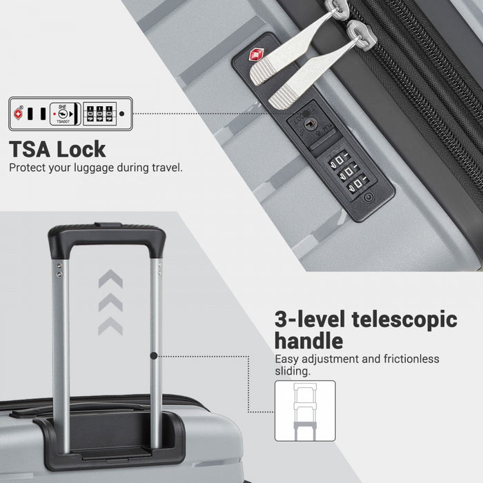 KSK2595 - Kono 24-Inch Hard Shell Scratch-Resistant PP Luggage with Cup Holder, TSA Lock & Expandable Design-Check-in Luggage For Travel - Grey