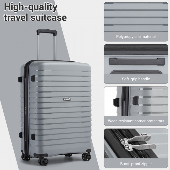 KSK2595 - Kono 20-Inch Hard Shell Scratch-Resistant PP Luggage with Cup Holder, TSA Lock & Expandable Design-Cabin Trolley For Travel - Grey