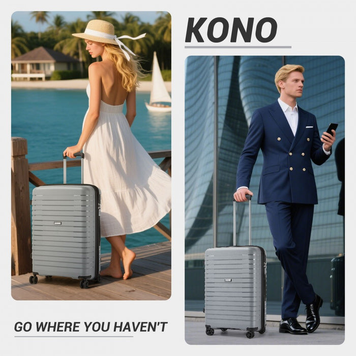 KSK2595 - Kono 24-Inch Hard Shell Scratch-Resistant PP Luggage with Cup Holder, TSA Lock & Expandable Design-Check-in Luggage For Travel - Grey