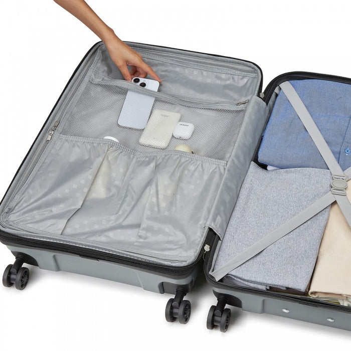 KSK2595 - Kono 20-Inch Hard Shell Scratch-Resistant PP Luggage with Cup Holder, TSA Lock & Expandable Design-Cabin Trolley For Travel - Grey