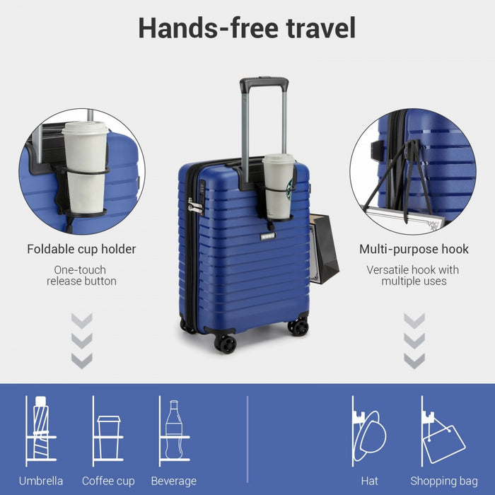 KSK2595 - Kono 20-Inch Hard Shell Scratch-Resistant PP Luggage with Cup Holder, TSA Lock & Expandable Design-Cabin Trolley For Travel - Navy
