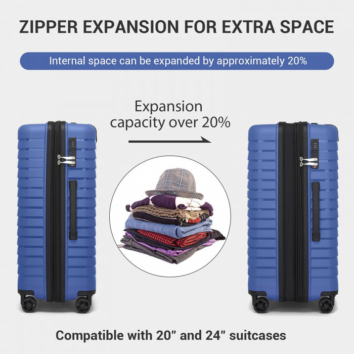 KSK2595 - Kono 24-Inch Hard Shell Scratch-Resistant PP Luggage with Cup Holder, TSA Lock & Expandable Design-Check-in Luggage For Travel - Navy
