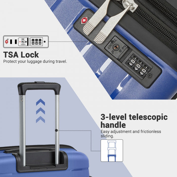 KSK2595 - Kono 28-Inch Hard Shell Scratch-Resistant PP Luggage with Cup Holder, TSA Lock & Expandable Design-Check-in Luggage For Travel - Navy