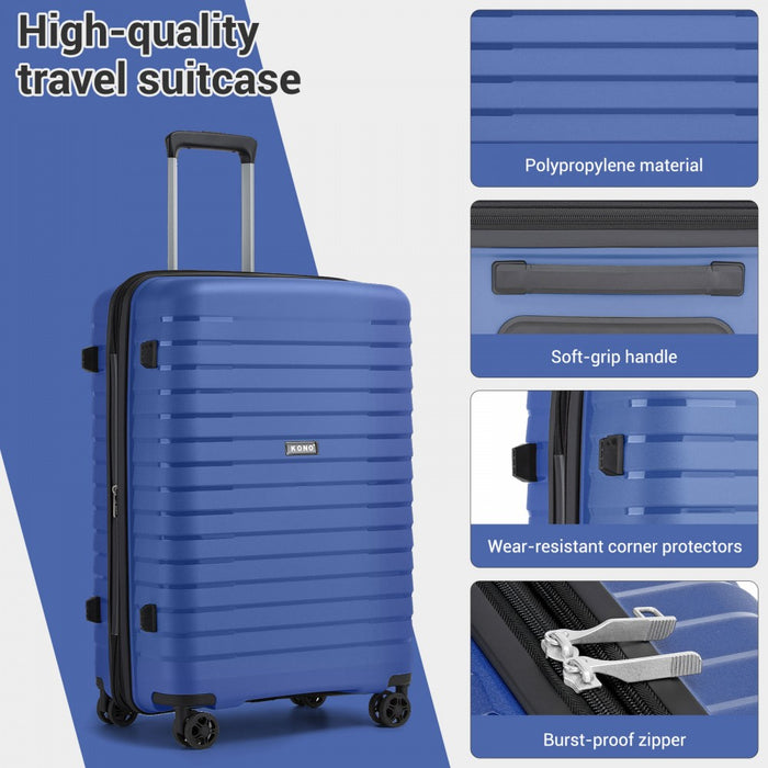 KSK2595 - Kono 20-Inch Hard Shell Scratch-Resistant PP Luggage with Cup Holder, TSA Lock & Expandable Design-Cabin Trolley For Travel - Navy