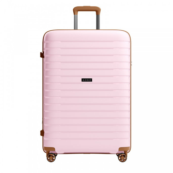 KSK2595 - Kono 28-Inch Hard Shell Scratch-Resistant PP Luggage with Cup Holder, TSA Lock & Expandable Design-Check-in Luggage For Travel - Pink and Brown