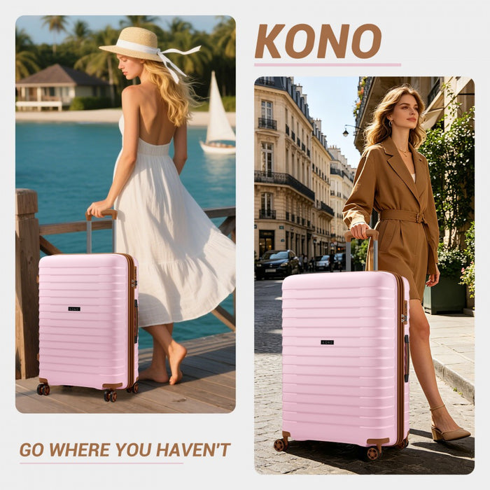 KSK2595 - Kono 24-Inch Hard Shell Scratch-Resistant PP Luggage with Cup Holder, TSA Lock & Expandable Design-Check-in Luggage For Travel - Pink and Brown