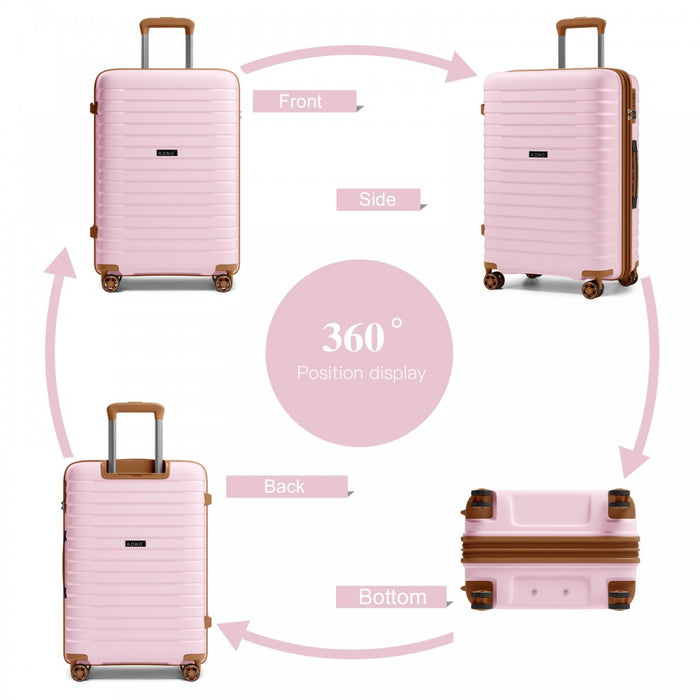 KSK2595 - Kono 24-Inch Hard Shell Scratch-Resistant PP Luggage with Cup Holder, TSA Lock & Expandable Design-Check-in Luggage For Travel - Pink and Brown