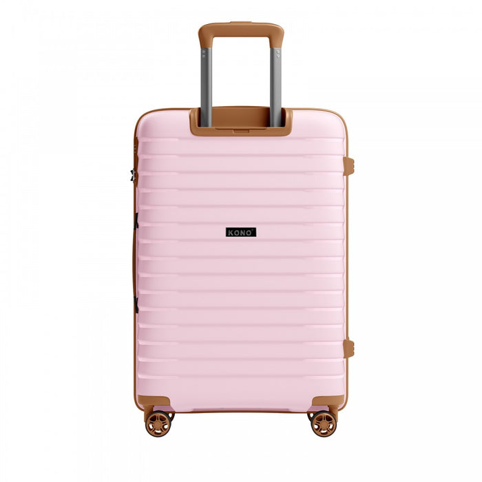 KSK2595 - Kono 24-Inch Hard Shell Scratch-Resistant PP Luggage with Cup Holder, TSA Lock & Expandable Design-Check-in Luggage For Travel - Pink and Brown