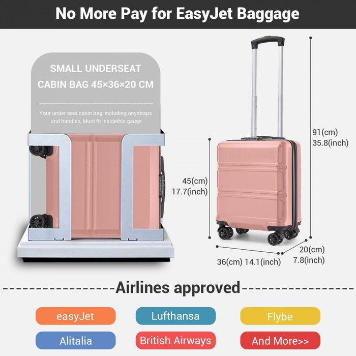 KSK2596 - Kono 16 Inch ABS Hard Shell Under-Seat Cabin Suitcase with Spinner Wheels - Nude