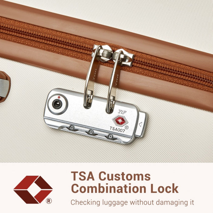KSK2494 - Kono 24 Inch Minimalist Hard Shell ABS+PC Check-In Suitcase with TSA Lock 360° Spinner Wheels - Cream And Brown