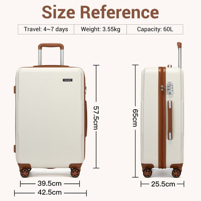 KSK2494 - Kono 24 Inch Minimalist Hard Shell ABS+PC Check-In Suitcase with TSA Lock 360° Spinner Wheels - Cream And Brown