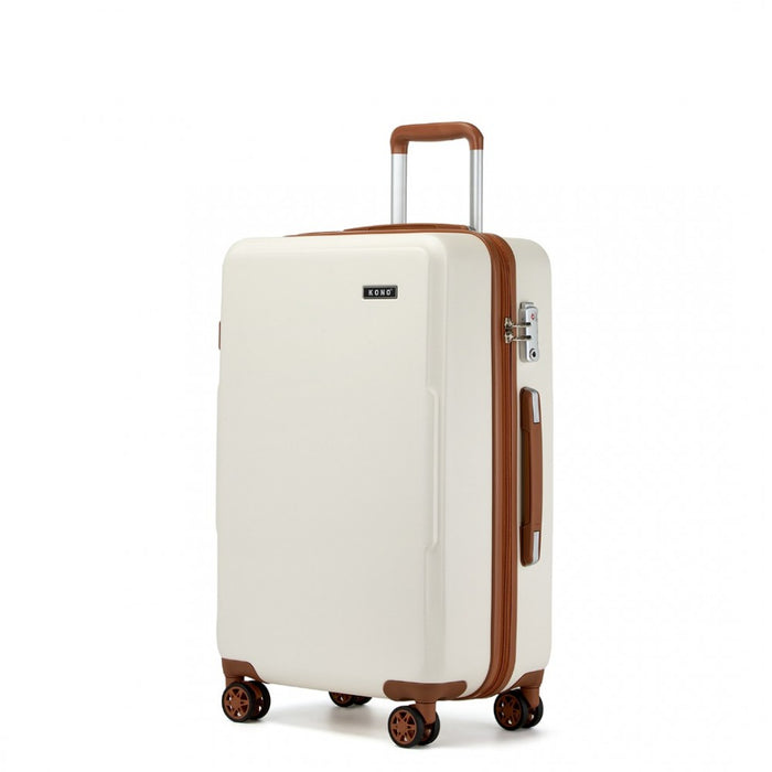 KSK2494 - Kono 24 Inch Minimalist Hard Shell ABS+PC Check-In Suitcase with TSA Lock 360° Spinner Wheels - Cream And Brown