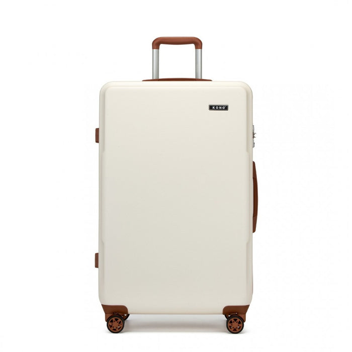 KSK2494 - Kono 28 Inch Minimalist Hard Shell ABS+PC Check-In Suitcase with TSA Lock 360° Spinner Wheels - Cream And Brown
