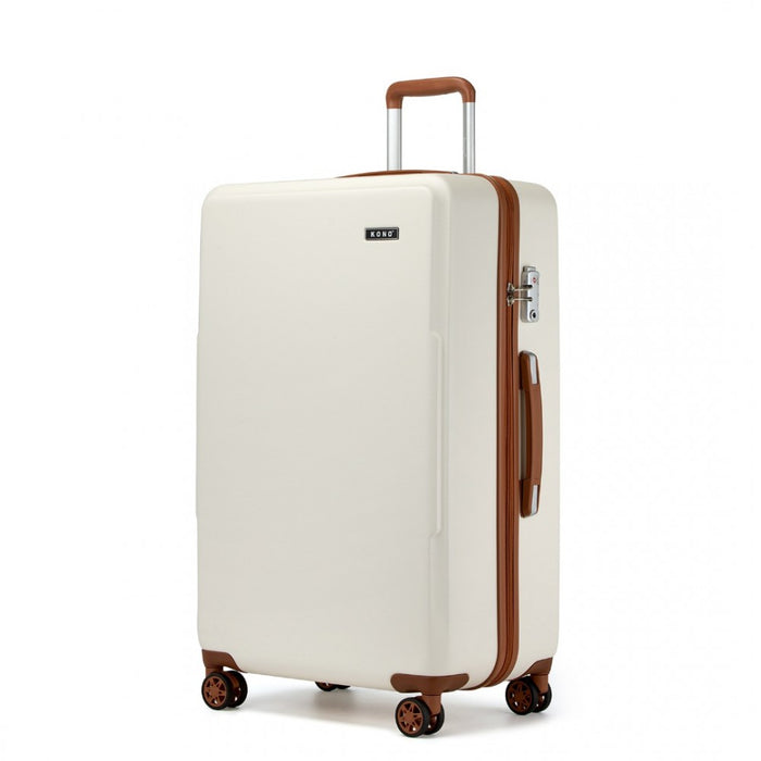 KSK2494 - Kono 28 Inch Minimalist Hard Shell ABS+PC Check-In Suitcase with TSA Lock 360° Spinner Wheels - Cream And Brown