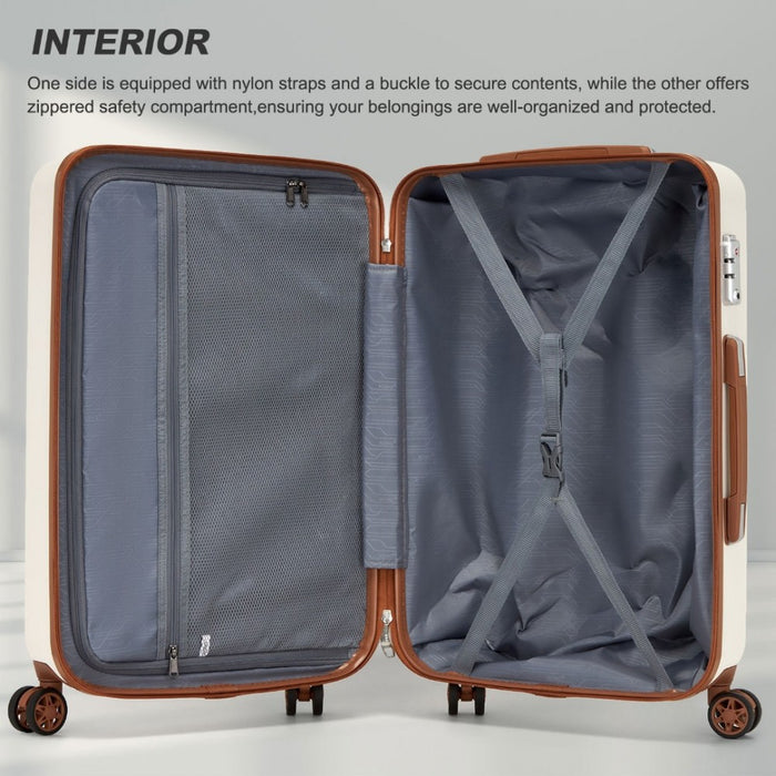 KSK2494 - Kono 28 Inch Minimalist Hard Shell ABS+PC Check-In Suitcase with TSA Lock 360° Spinner Wheels - Cream And Brown