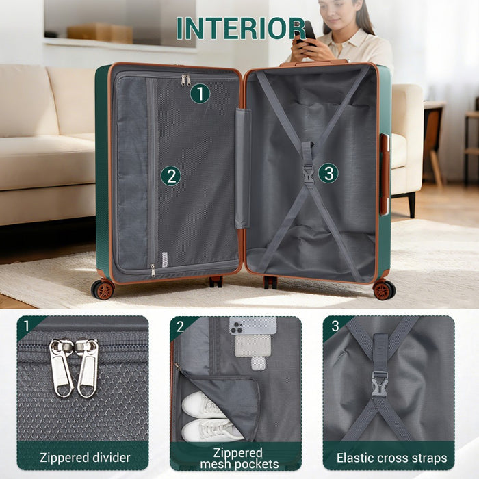 KSK2583 - Kono Premium ABS+PC 3-Piece Hard Shell Luggage Set with TSA Lock & 360° Silent Spinner Wheels - Green and Brown