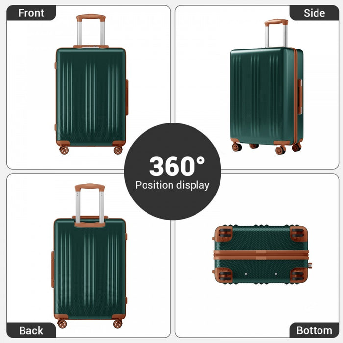 KSK2583 - Kono Premium ABS+PC 28 Inch Hard Shell Large Travel Suitcase for Long Haul Travel with TSA Lock - Green and Brown