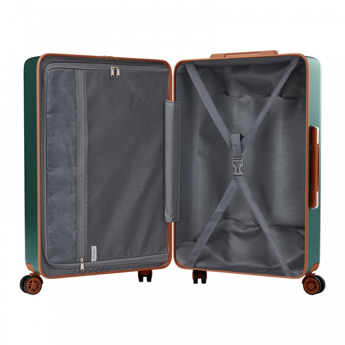 KSK2583 - Kono Premium ABS+PC 24 Inch Hard Shell Medium Check-In Luggage with TSA Lock & 360° Silent Spinner Wheels - Green and Brown