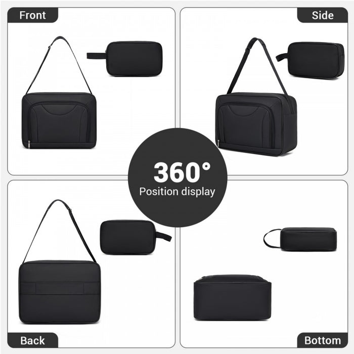 KSN2586 - 3 Piece 20 Inch Soft-shell Luggage Set with Cabin Shoulder Bag & Toiletry Bag, Lightweight Carry-On Travel Combo - Black