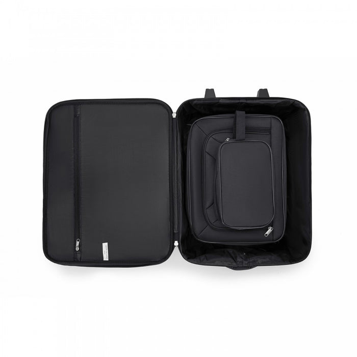 KSN2586 - 3 Piece 20 Inch Soft-shell Luggage Set with Cabin Shoulder Bag & Toiletry Bag, Lightweight Carry-On Travel Combo - Black