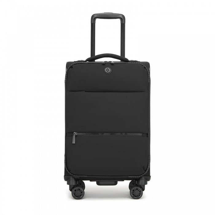 KSN2593 - 20 inch Women's Lightweight Softshell Suitcase with Spinner Wheels and Spacious Compartments - Black