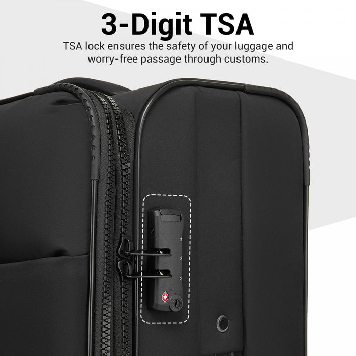 KSN2593 - 30 inch Women's Lightweight Softshell Suitcase with Spinner Wheels and Spacious Compartments - Black