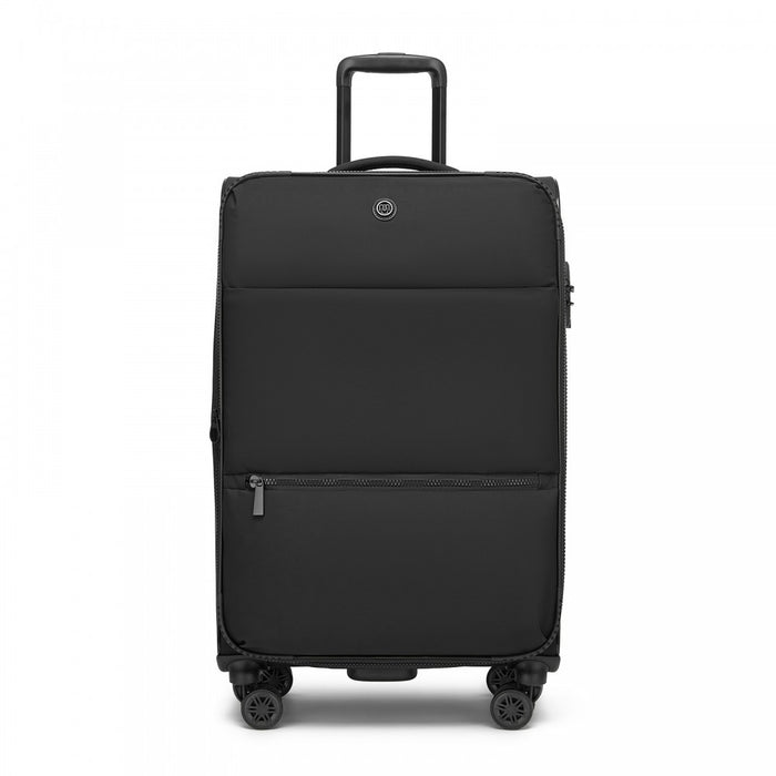 KSN2593 - 26 inch Women's Lightweight Softshell Suitcase with Spinner Wheels and Spacious Compartments - Black