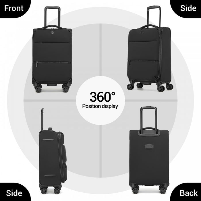 KSN2593 - 26 inch Women's Lightweight Softshell Suitcase with Spinner Wheels and Spacious Compartments - Black