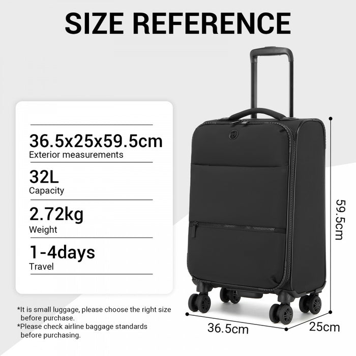 KSN2593 - 3 Piece Softshell Expandable Luggage Set 20/26/30 Inch, Lightweigh Suitcase with Silent Wheels & Organised Interior for Travel - Black
