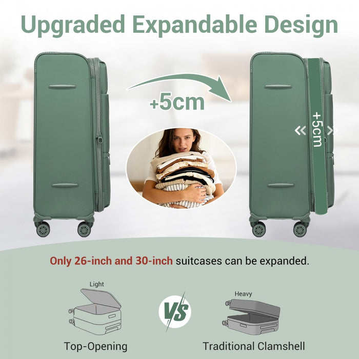 KSN2593 - 30 inch Women's Lightweight Softshell Suitcase with Spinner Wheels and Spacious Compartments - Green