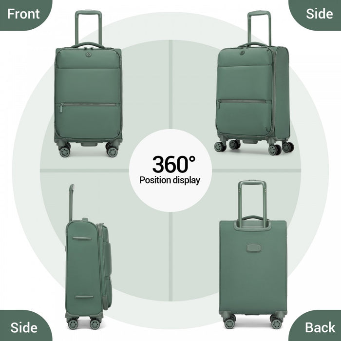 KSN2593 - 3 Piece Softshell Expandable Luggage Set 20/26/30 Inch, Lightweigh Suitcase with Silent Wheels & Organised Interior for Travel - Green