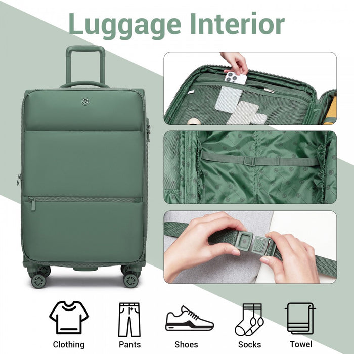 KSN2593 - 26 inch Women's Lightweight Softshell Suitcase with Spinner Wheels and Spacious Compartments - Green