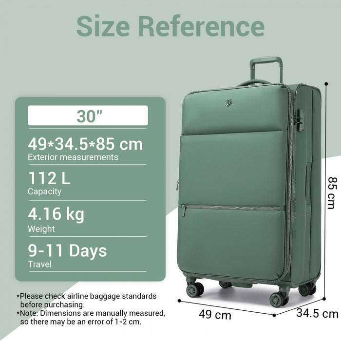 KSN2593 - 3 Piece Softshell Expandable Luggage Set 20/26/30 Inch, Lightweigh Suitcase with Silent Wheels & Organised Interior for Travel - Green