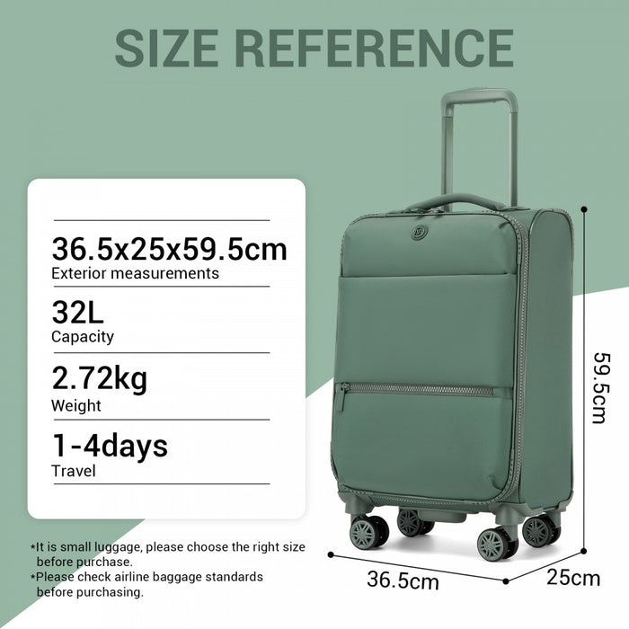 KSN2593 - 3 Piece Softshell Expandable Luggage Set 20/26/30 Inch, Lightweigh Suitcase with Silent Wheels & Organised Interior for Travel - Green