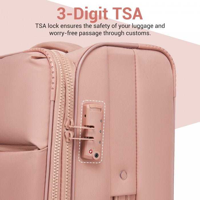 KSN2593 - 26 inch Women's Lightweight Softshell Suitcase with Spinner Wheels and Spacious Compartments - Pink