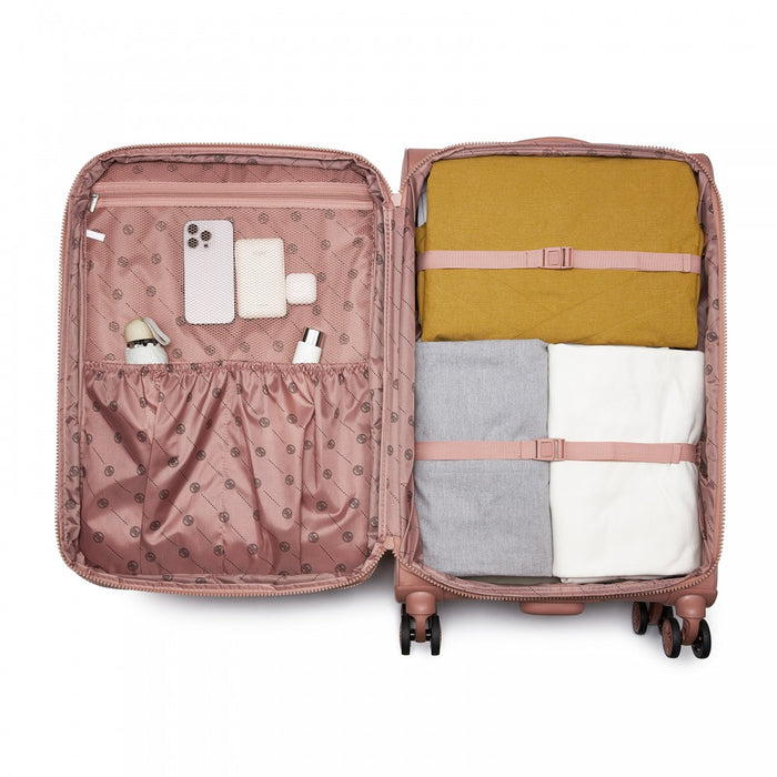 KSN2593 - 3 Piece Softshell Expandable Luggage Set 20/26/30 Inch, Lightweigh Suitcase with Silent Wheels & Organised Interior for Travel - Pink