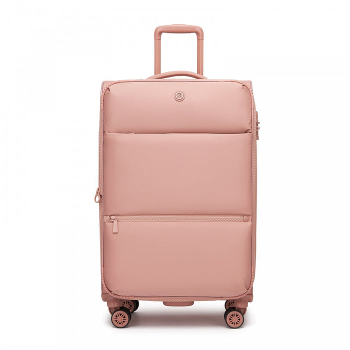 KSN2593 - 26 inch Women's Lightweight Softshell Suitcase with Spinner Wheels and Spacious Compartments - Pink