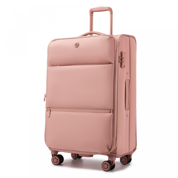 KSN2593 - 26 inch Women's Lightweight Softshell Suitcase with Spinner Wheels and Spacious Compartments - Pink