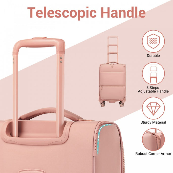 KSN2593 - 26 inch Women's Lightweight Softshell Suitcase with Spinner Wheels and Spacious Compartments - Pink