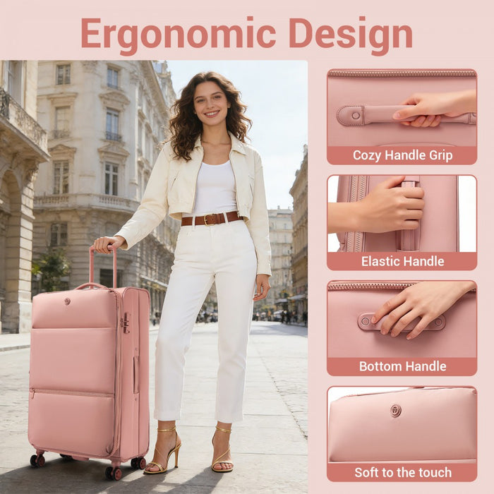 KSN2593 - 30 inch Women's Lightweight Softshell Suitcase with Spinner Wheels and Spacious Compartments - Pink