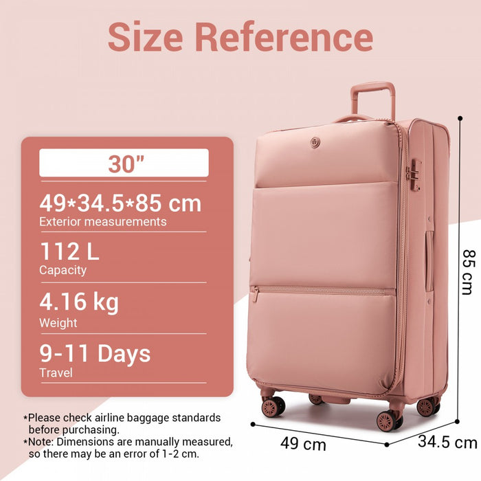 KSN2593 - 30 inch Women's Lightweight Softshell Suitcase with Spinner Wheels and Spacious Compartments - Pink