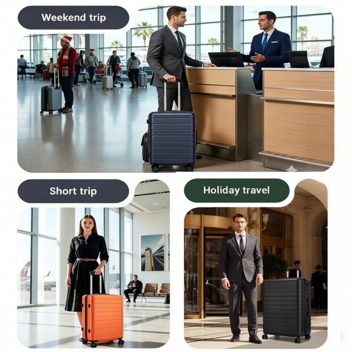 KSN2691 - 24 Inch Checked Luggage, Durable ABS Hard Shell Suitcase with 360 Silent Spinner Wheels & Secure Combination Lock - Black