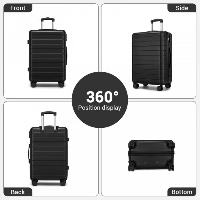 KSN2691 - 24 Inch Checked Luggage, Durable ABS Hard Shell Suitcase with 360 Silent Spinner Wheels & Secure Combination Lock - Black