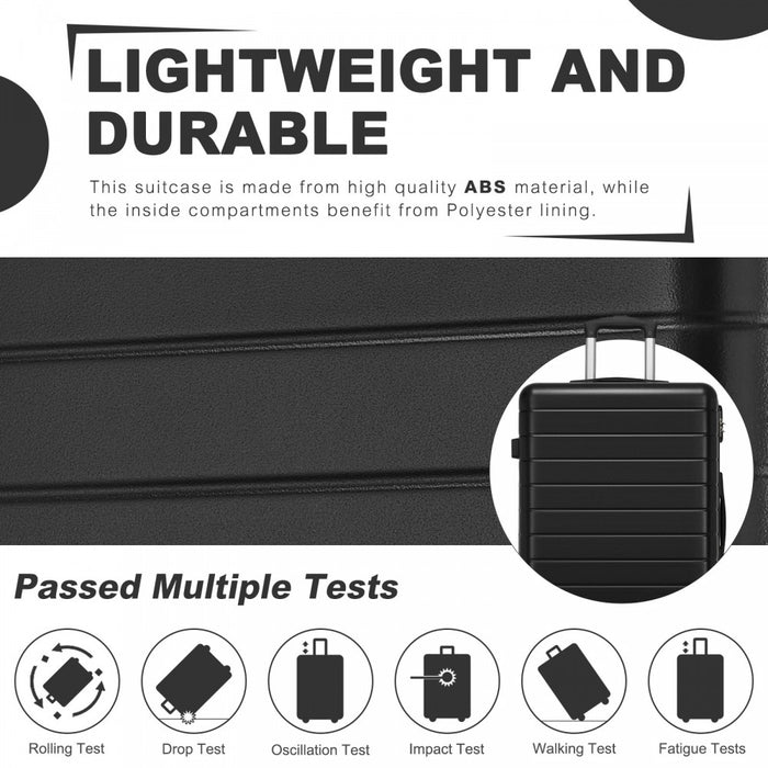 KSN2691 - 24 Inch Checked Luggage, Durable ABS Hard Shell Suitcase with 360 Silent Spinner Wheels & Secure Combination Lock - Black